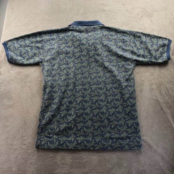 Bugle Boy Men's Polo Shirt Medium Blue Leaf Print Classic Retro Casual - Picture 8 of 8